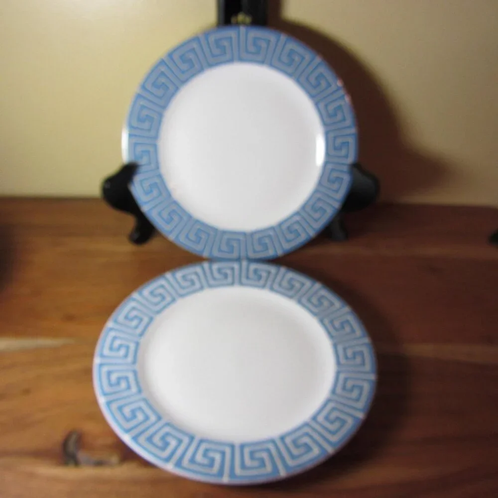 Jonathan Adler silver & blue greek key salad plates - pair of 2 (W5108)